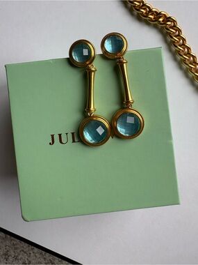 Julie Vos Gold-Tone Drop Earrings with Aqua Blue Stones